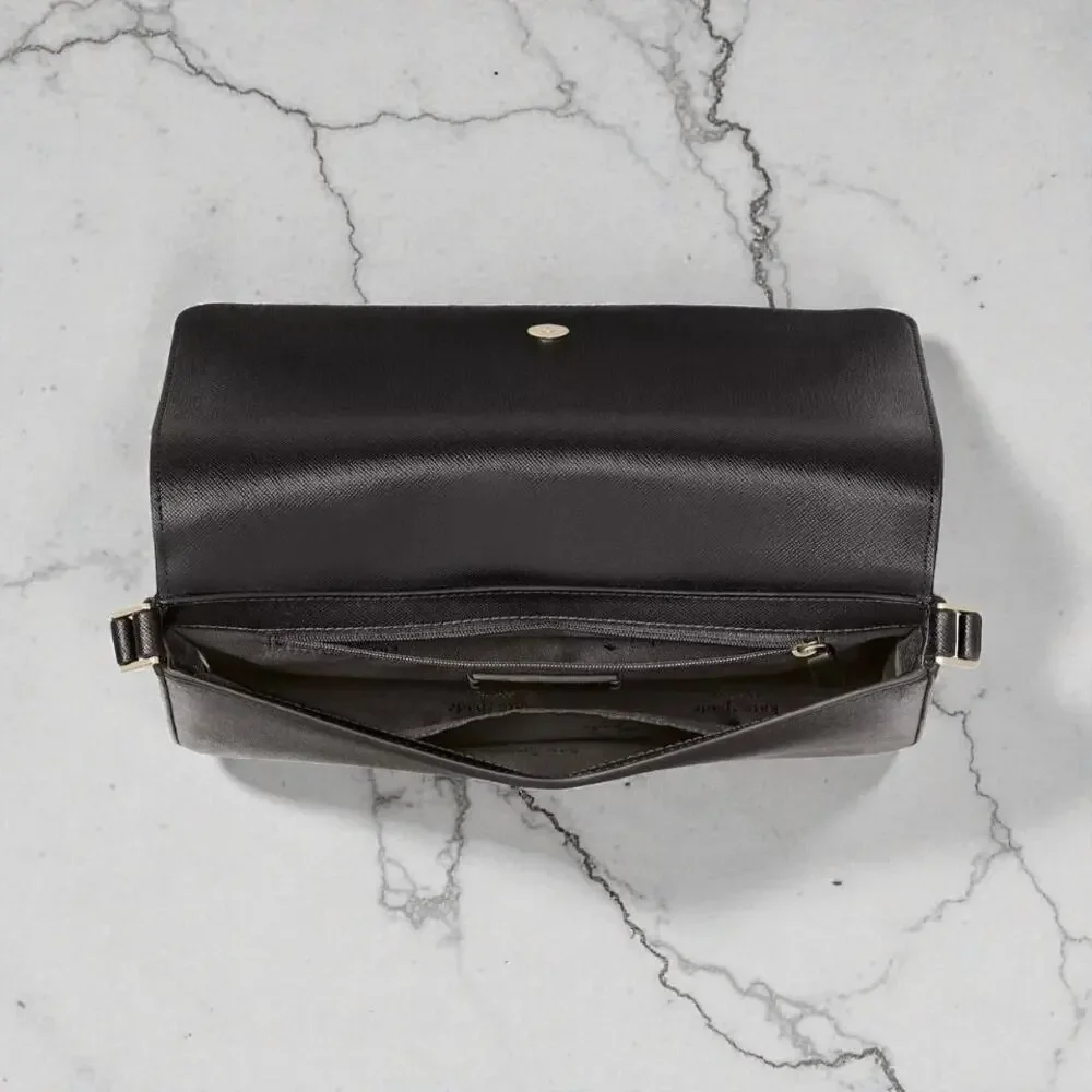 Kate Spade Staci Flap Shoulder Bag Purse in Black Leather KF371